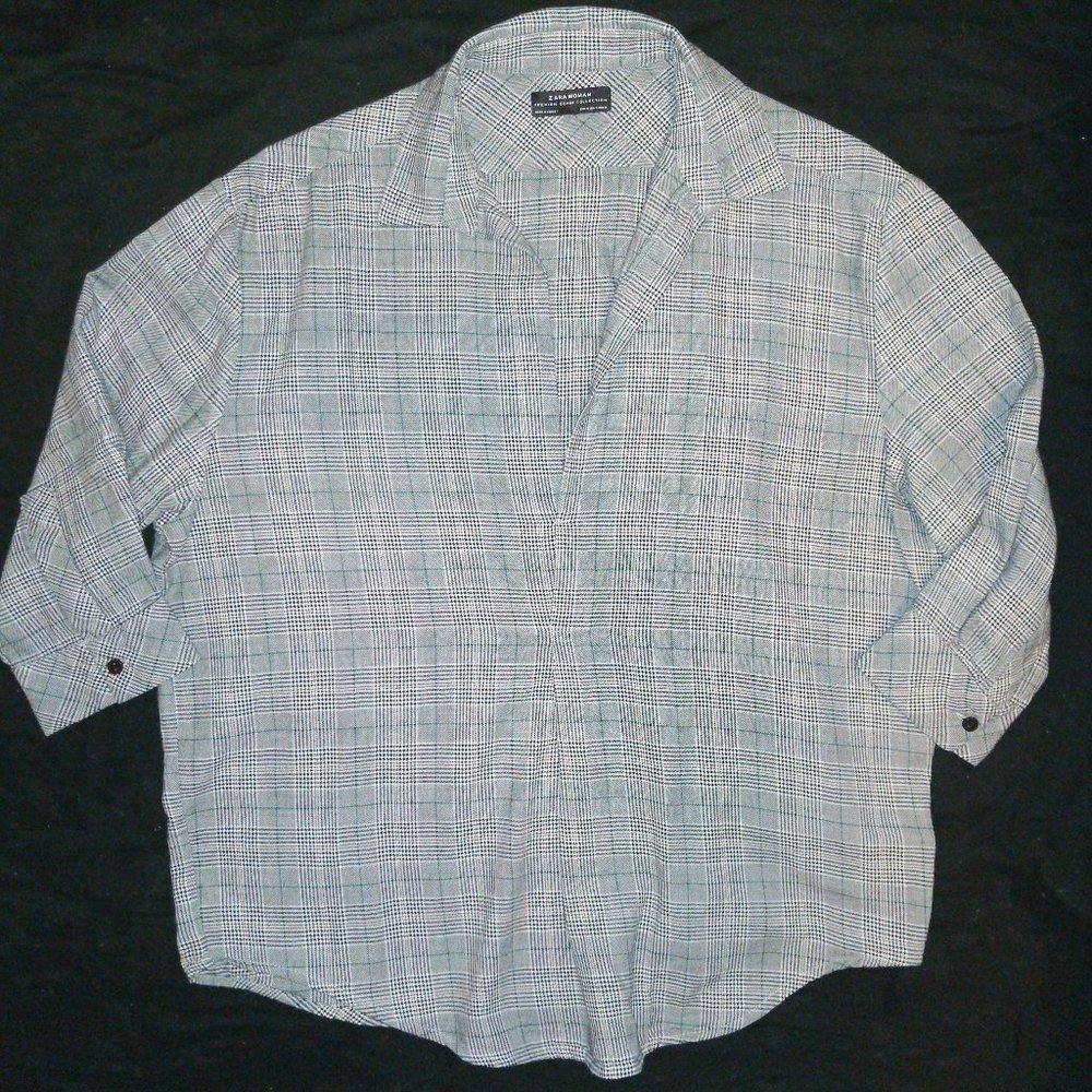 4/$20 | Zara Woman Premium Demin Collection Plaid Pullover Blouse